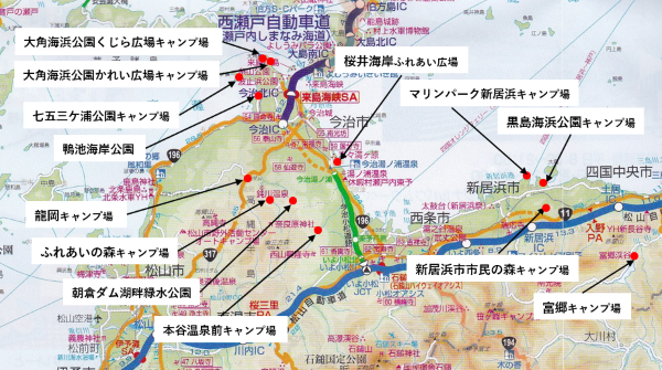 愛媛東部キャンプ場地図