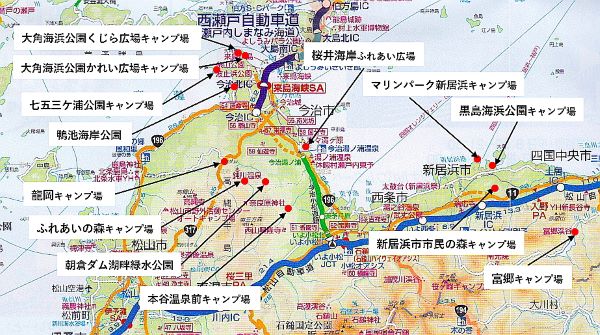 愛媛東部キャンプ場地図